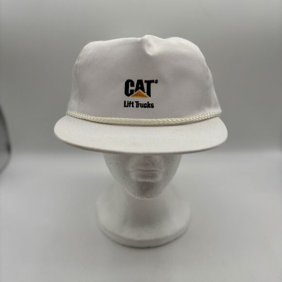 Vintage CAT Caterpillar Patch Construction Trucker Rope Hat Snapback Cap White - Picture 9 of 9